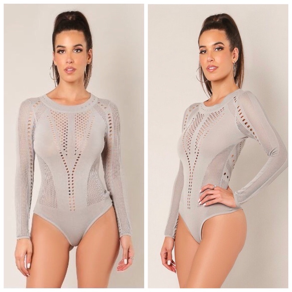 Grey Long Sleeve Bodysuit (S)-Last one